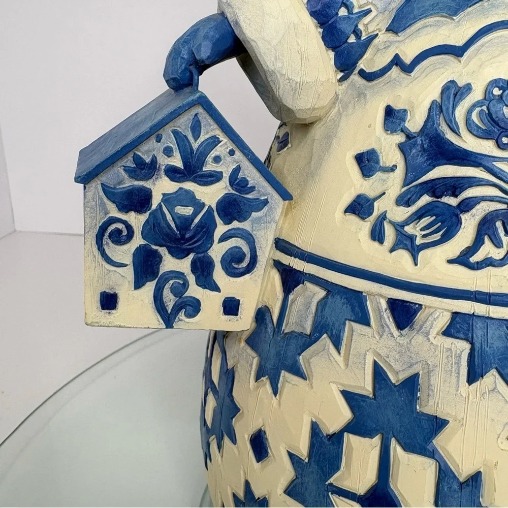 Jim Shore Heartwood Creek Blue Quilt Santa Figurine 11.5” 2004 Enesco Tags